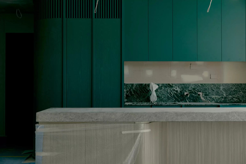 Napier Street kitchen with green cabintery