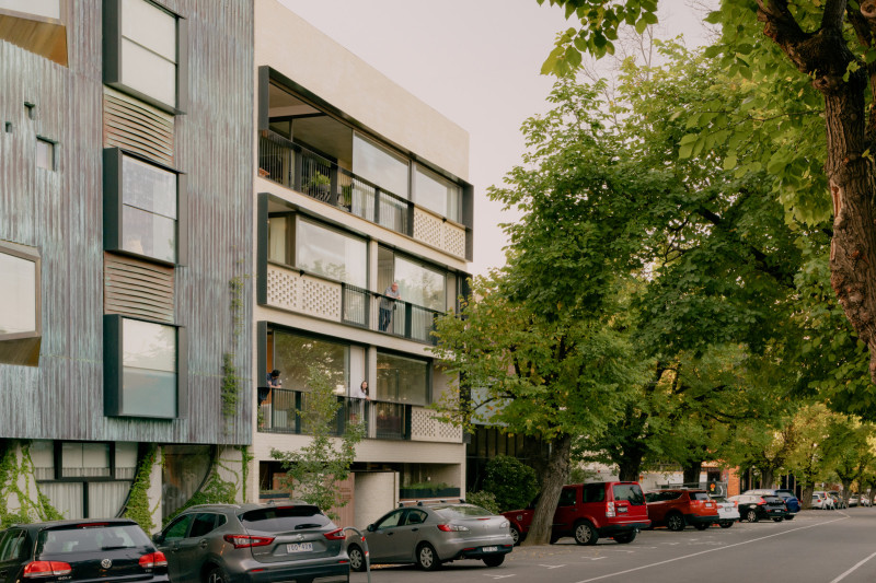 View of the four-storey building from the street